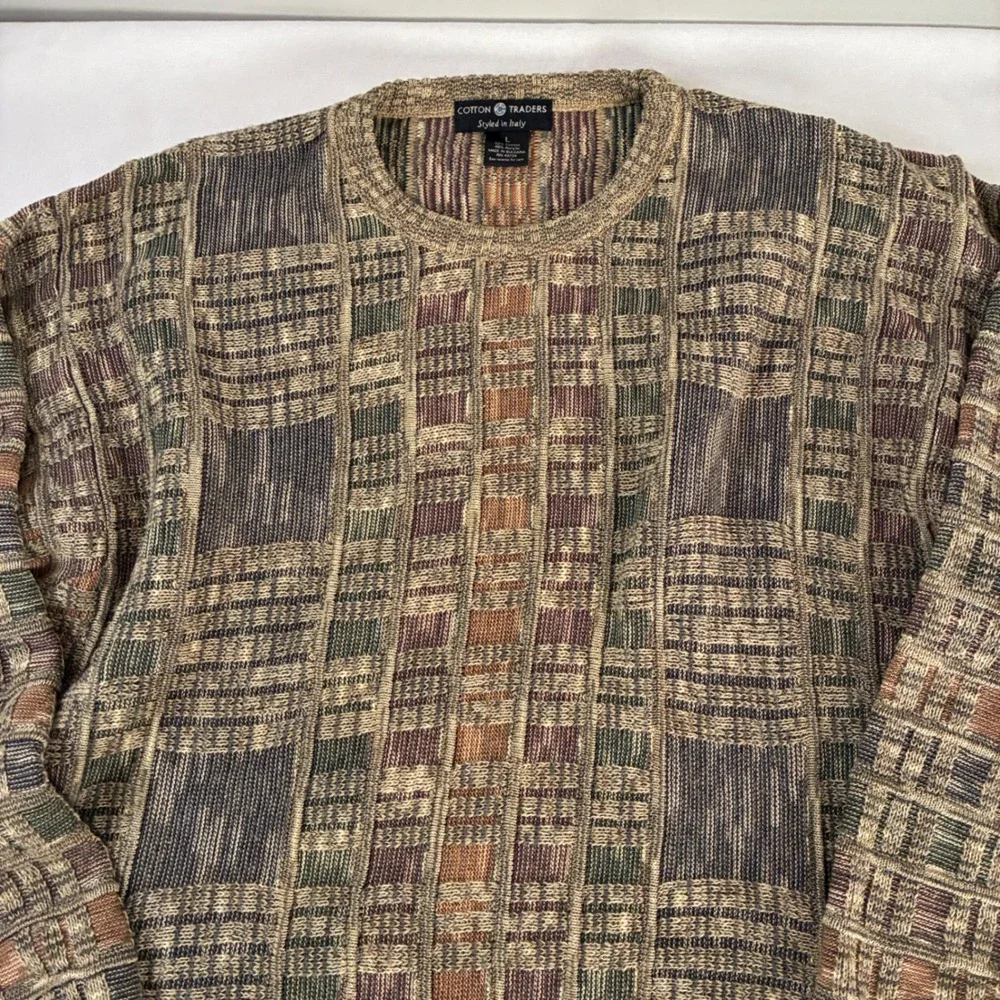 Cotton Traders Sweater Mens Large Brown Textured Geometric Knit Coogi Style - Picture 3 of 7
